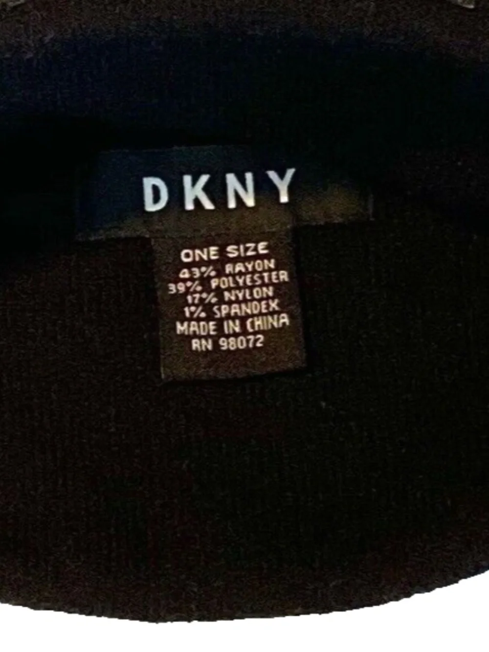 (NWT) DKNY Women's 2 Pc. Black Logo Velvet Flocked Flat Knit Scarf & Beanie Set